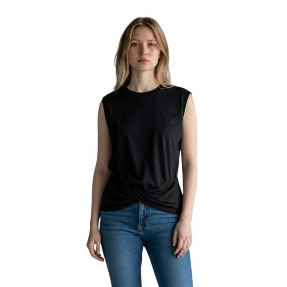Nordstrom Rack Women Black Twist Front Sleeveless Knit Top RK471830MI Medium